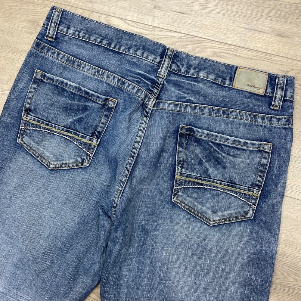 Red Camel Vintage Boot Jeans Mens 38 Blue Faded Distressed Hem Denim
